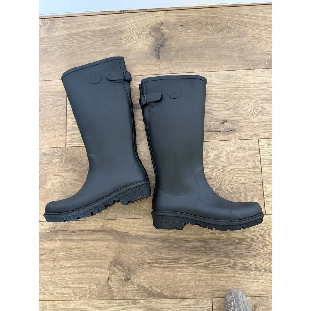 FITFLOP 6 WonderWelly Wellies Black Rubber Rain Boots Tall Womens waterproof